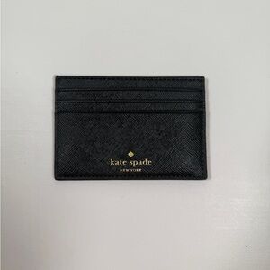 Kate Spade Black Small Slim Card Holder with Black Glitter Finish on the Back